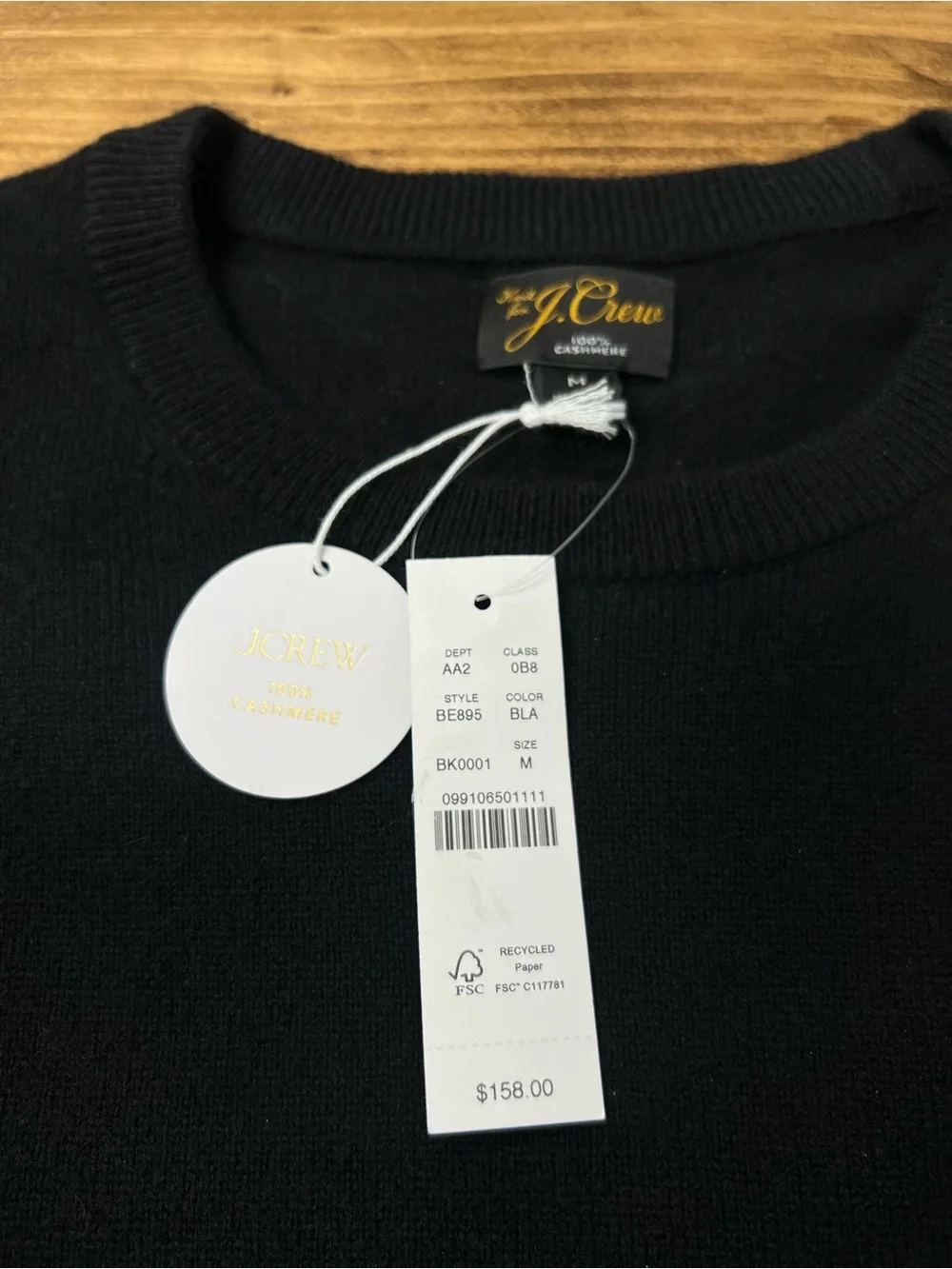 J. Crew Men’s Cashmere crewneck sweater in Black Size Medium NWT